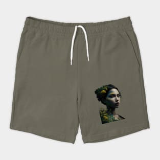 Angel Forest, head is adorned with green foliage and yellow flowers Shorts