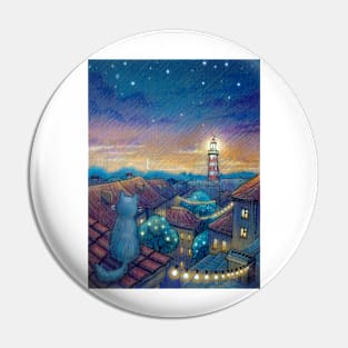 Roof cat and lighthouse Pin