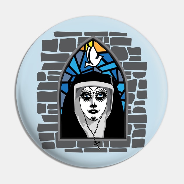 Sugar Skull Nun Pin by BlackPawCanvas