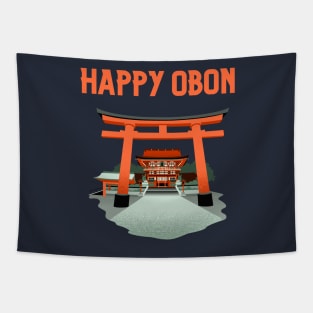 Happy Obon Torii Gate Temple Tapestry