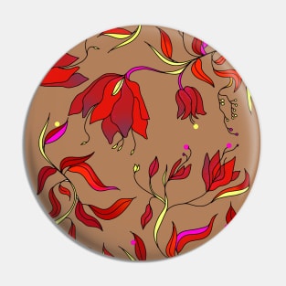 Red Floral patterns with brown background Pin