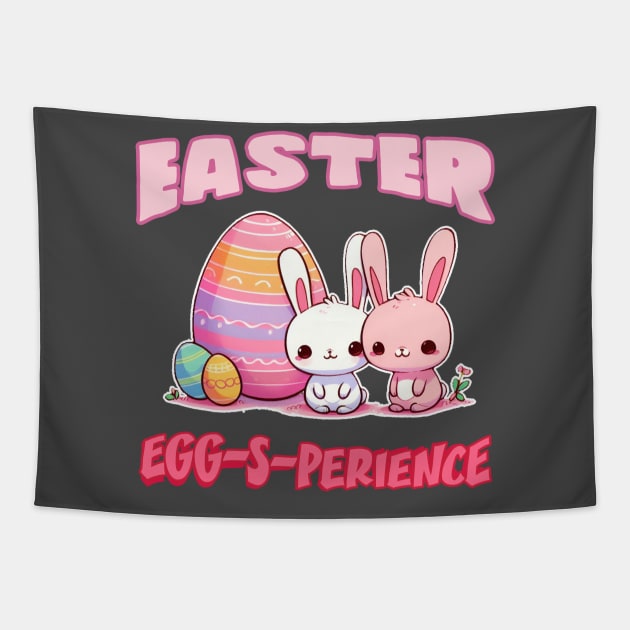 Easter Egg-s-perience: Whimsical Bunnies in Pink and White Tapestry by PopArtyParty