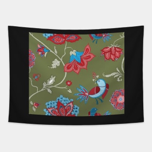 Exotic chintz with bird - green/multicolour Tapestry