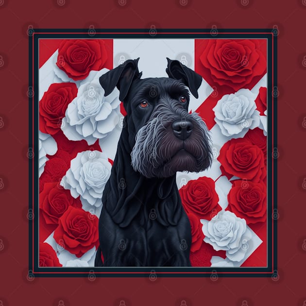 Dogs, giant schnauzer and flowers, dog, style vector (red version giant schnauzer) by xlhombat