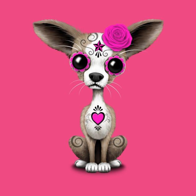 Pink Day of the Dead Sugar Skull Chihuahua Puppy by jeffbartels