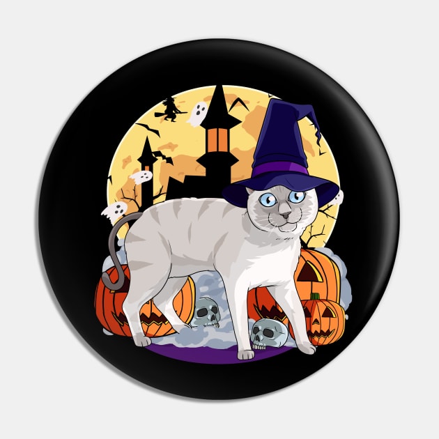 Siamese Cat Funny Halloween Witch Pumpkin Pin by Noseking