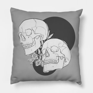 Love and Death - Skulls and Roses in White and Black Pillow