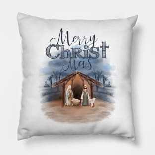 Merry Christmas Nativity Pillow