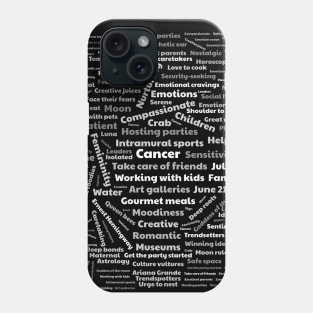 Cancer zodiac wordcloud Phone Case