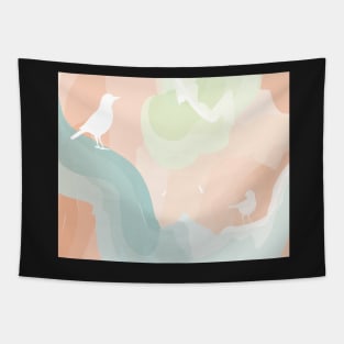 Modern Abstract Birds in Clouds Tapestry