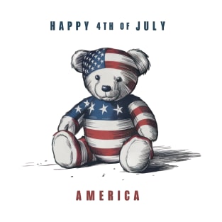 Patriotic Teddy Bear - Happy 4th of July T-Shirt