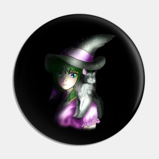 Young witch with a black and white cat Pin