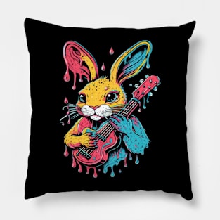 Cute Rabbit Playing Electric Guitar Pillow