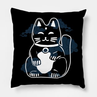 Japanese Good Luck Cat with clouds Pillow