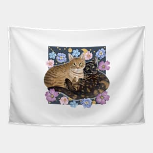 Two Cats with Stars and Flowers Tapestry