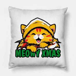 Funny Cat Thanksgiving Christmas Gift - Meowy XMas Pillow