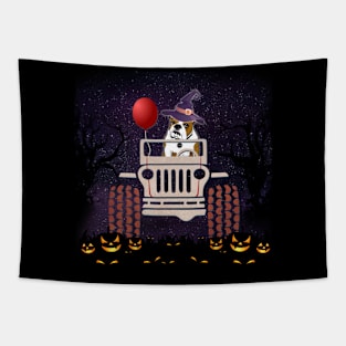 JP Scared Bulldog in The Car Halloween Tapestry