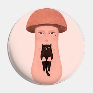 Cute mushroom with black cat, version 1 Pin