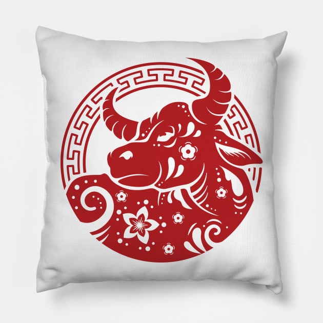 Happy Chinese New Year Ox 2021 Pillow by Mandra