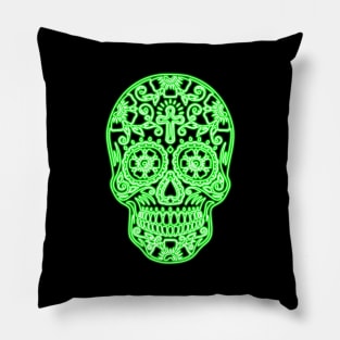 Green Neon Calavera Pillow