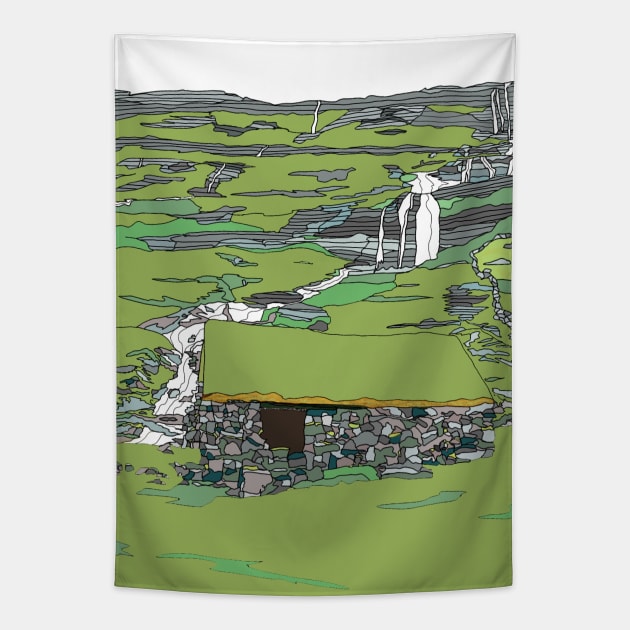 Faroe Islands Landscape with Waterfall Tapestry by JennyCathcart