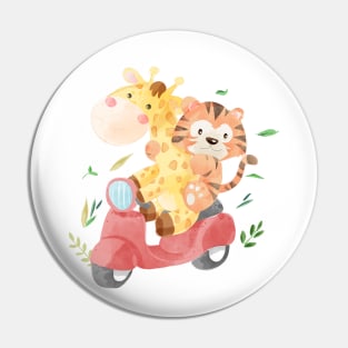 cute animal friends riding scooter Pin