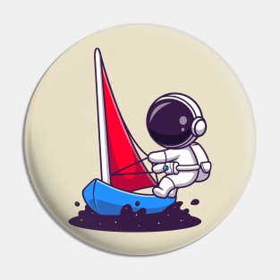 Cute Astronaut Riding Water Bike Jet Ski In Space Cartoon Pin