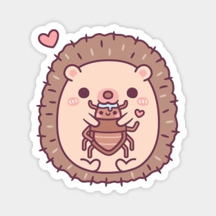 Cute Hedgehog Munching On Beetle Funny Magnet