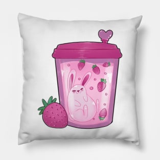 Strawberry boba tea bunny Pillow