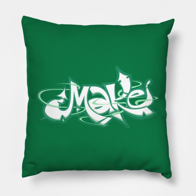 Green graffiti make Pillow by manuvila