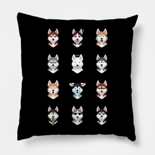 Siberian Husky Emojies Pillow