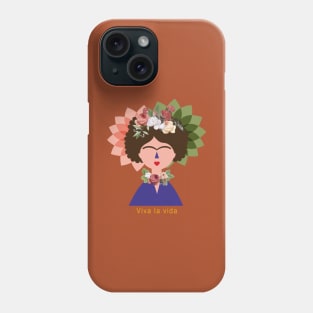 Summer cute colorful feminist Frida kahlo portrait flowers viva la vida Phone Case