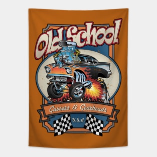 Vintage Old School Gassers and Gearheads Car Cartoon Illustration Tapestry