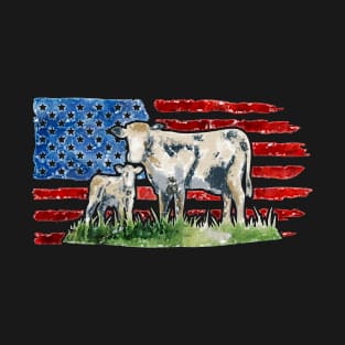 USA Cow Farm Shirt Farmer American Flag Shirt For 4thJuly Patriotic T-Shirt