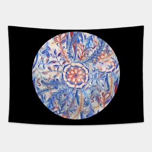 Boho Flower Burst in Red and Blue Tapestry