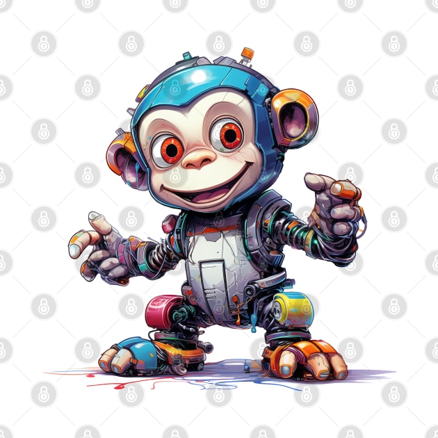 Cartoon monkey robots. T-Shirt, Sticker. by AndreKENO