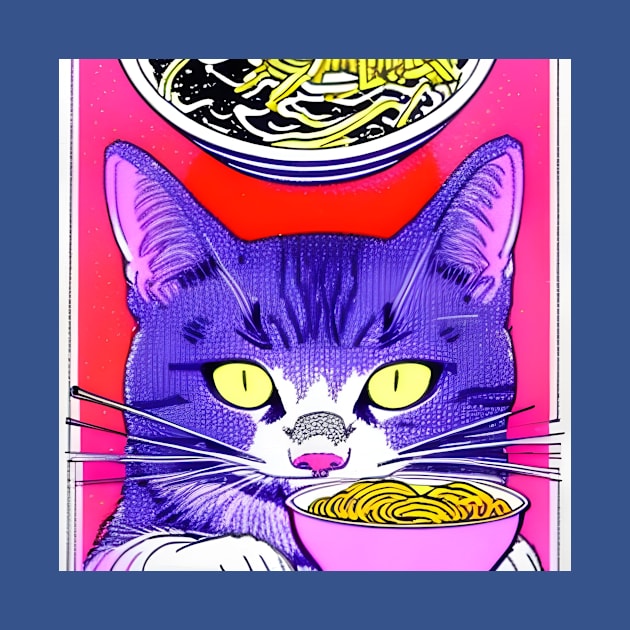 Cat Eating Ramen Noodle Soup by Megaluxe 