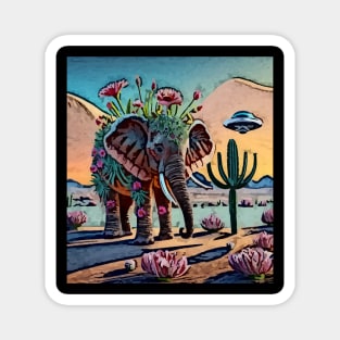 watercolor elephant cactus UFO fun Magnet