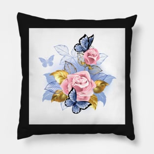 Pink Roses with Butterflies Pillow