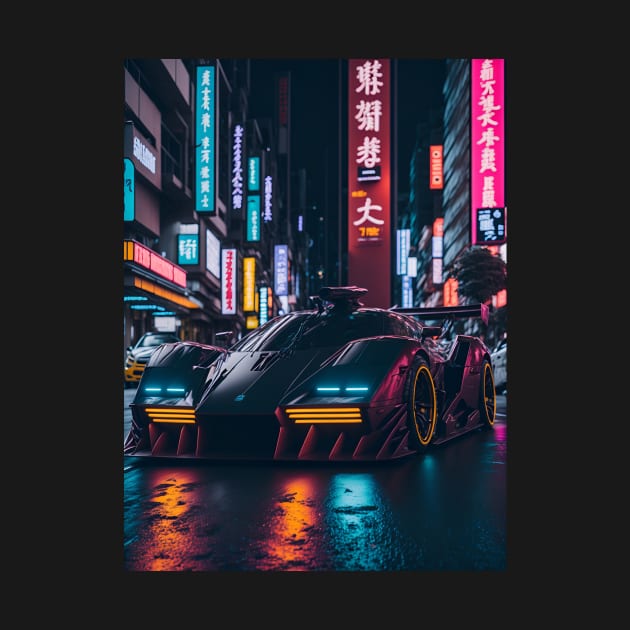 Dark Neon Sports Car in Japanese Neon City by star trek fanart and more