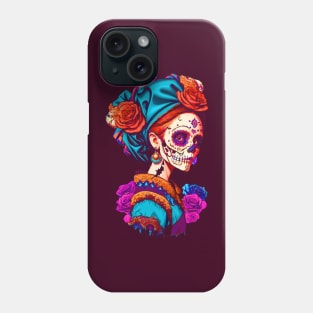 Sugar Skull Halloween. Girl with a Pearl Earring Phone Case