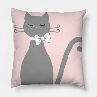 Gray Cat with Ribbon Pillow