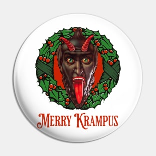 Merry Krampus Funny Goth Christmas Wreath Devil Pin