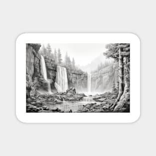 Waterfall Landscape Nature Adventure Ink Sketch Style Magnet