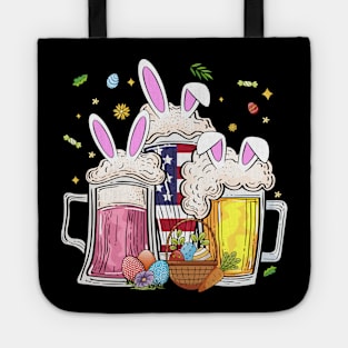Easter Bunny Beer Egg Drinking Party Amarican Flag Tote