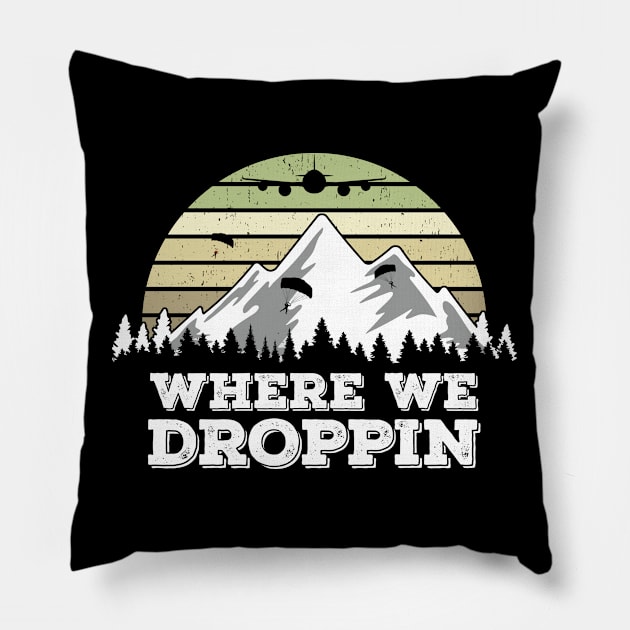 Where We Droppin, Vintage Gift Idea for Video Game Players Pillow by Zen Cosmos Official
