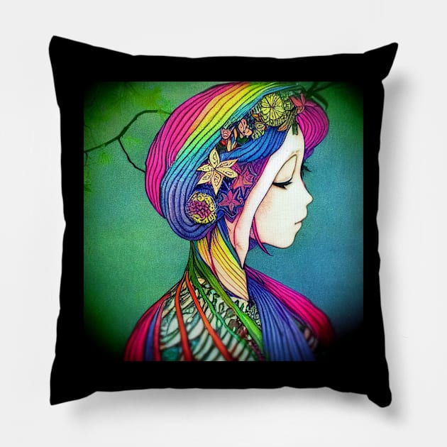 Japanese Woman Geisha - Enhance Creative - Colourful Artwork Pillow by Wear it Proudly