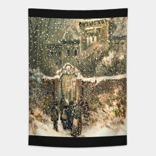 Christmas Card Depicting Winter Scenes Tapestry