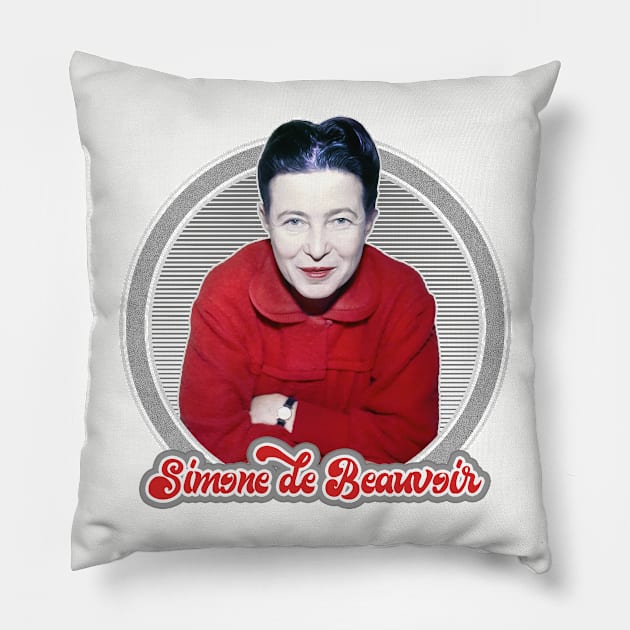 Simone de Beauvoir / Retro Fan Design Pillow by DankFutura