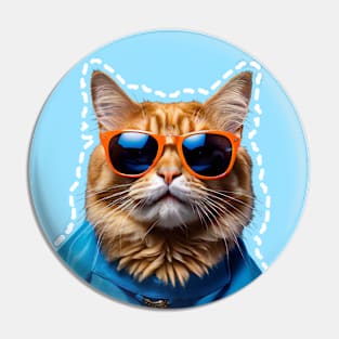 Cat in blue dress and glasses Pin